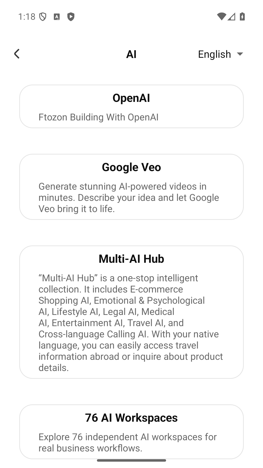 Ftozon AI workspace screen